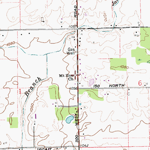 Topographic Map of Mount Zion Church, IN