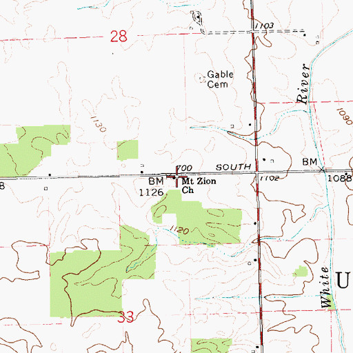 Topographic Map of Mount Zion Church, IN