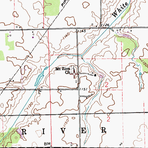 Topographic Map of Mount Zion Church, IN