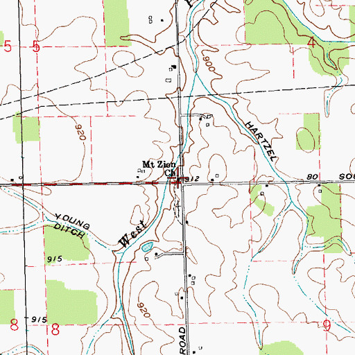 Topographic Map of Mount Zion Church, IN