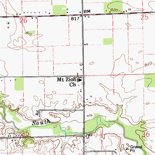 Topographic Map of Mount Zion Church, IN