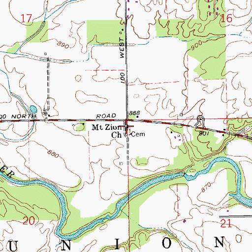 Topographic Map of Mount Zion Church Cemetery, IN