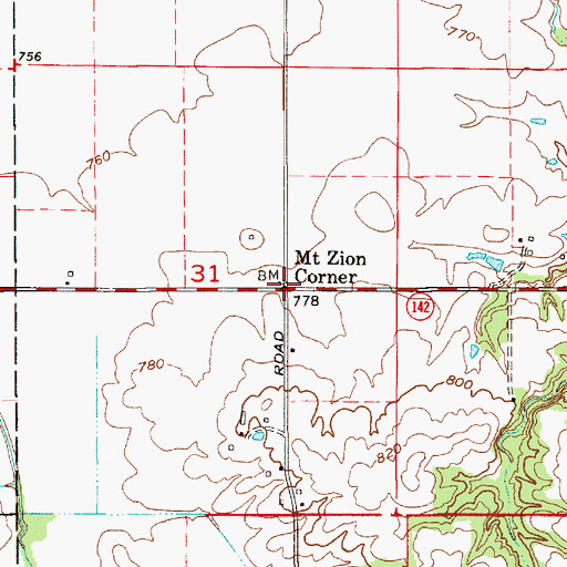 Topographic Map of Mount Zion Corner, IN