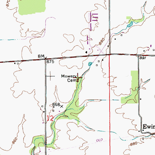 Topographic Map of Mowery Cemetery, IN