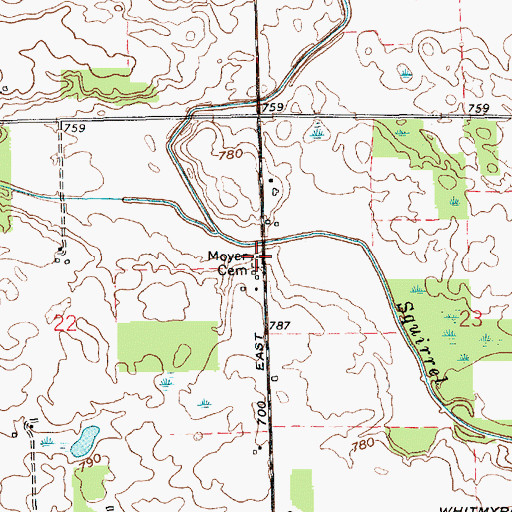 Topographic Map of Moyer Cemetery, IN
