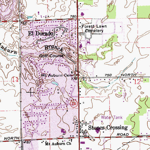 Topographic Map of Mount Auburn Cemetery, IN