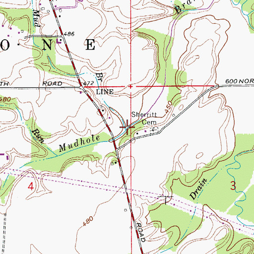 Topographic Map of Mud Branch, IN