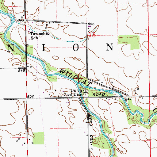 Topographic Map of Mud Creek, IN