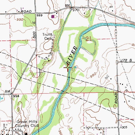 Topographic Map of Mud Creek, IN