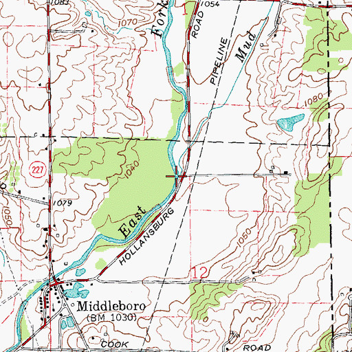 Topographic Map of Mud Creek, IN