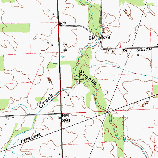 Topographic Map of Mud Creek, IN