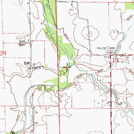 Topographic Map of Mud Creek, IN