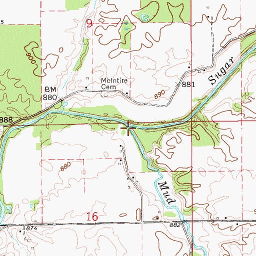 Topographic Map of Mud Creek, IN