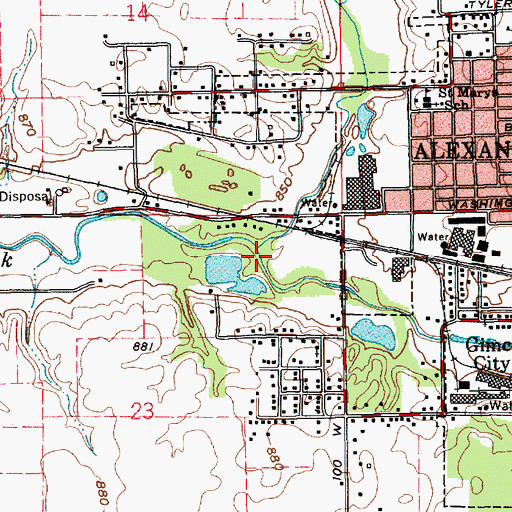 Topographic Map of Mud Creek, IN