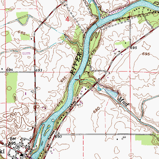 Topographic Map of Mud Creek, IN