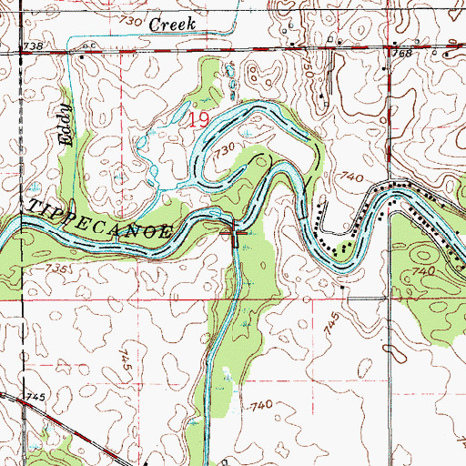 Topographic Map of Mud Creek, IN