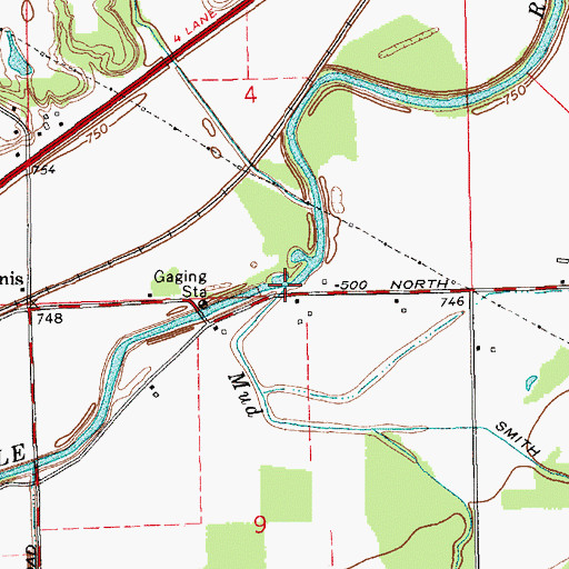 Topographic Map of Mud Creek, IN