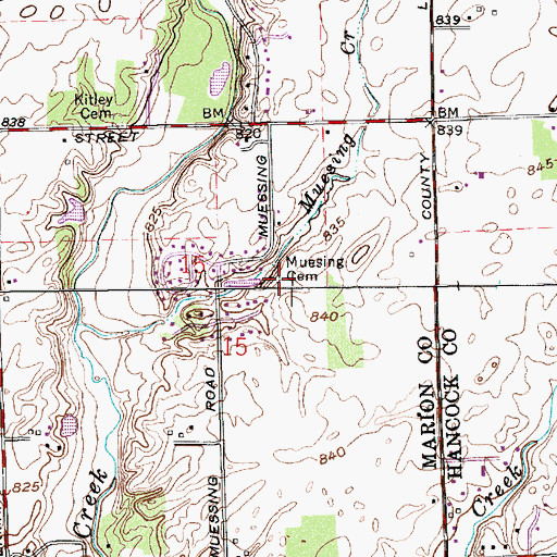 Topographic Map of Muesing Cemetery, IN