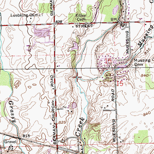 Topographic Map of Muesing Creek, IN