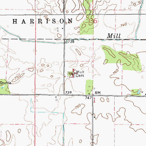 Topographic Map of Mull Cemetery, IN