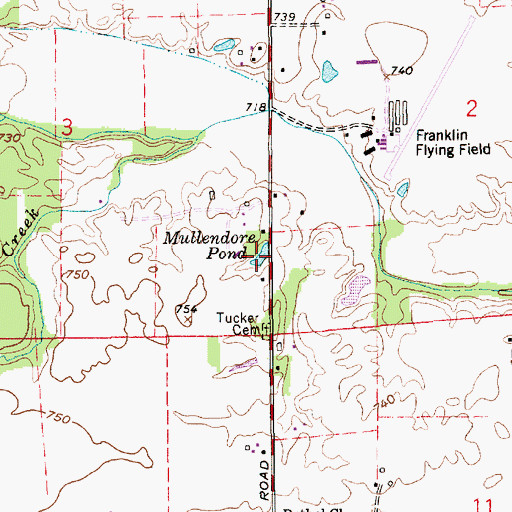 Topographic Map of Mullendore Pond, IN