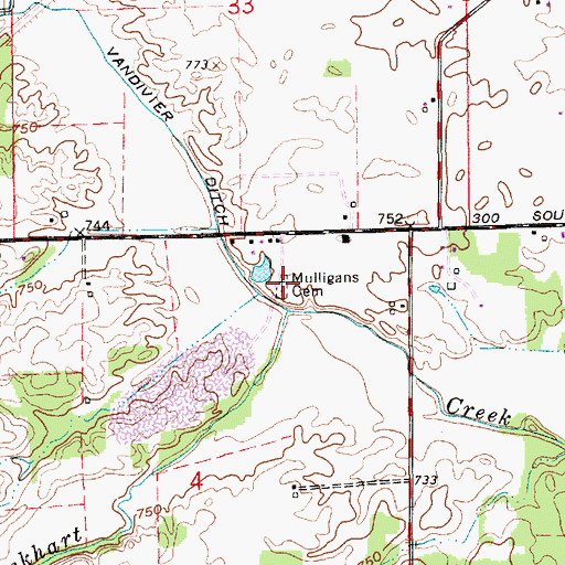 Topographic Map of Mullikin Cemetery, IN