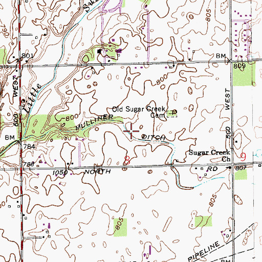 Topographic Map of Mulliner Ditch, IN