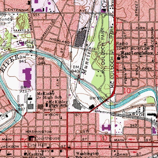 Topographic Map of Muncie Creek, IN