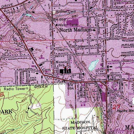 Topographic Map of Emery O Muncie Elementary School, IN