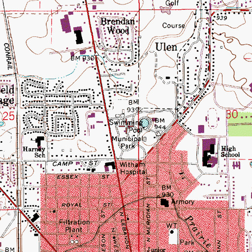 Topographic Map of Municipal Park, IN