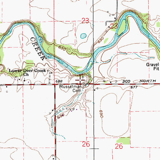 Topographic Map of Musselman Cemetery, IN