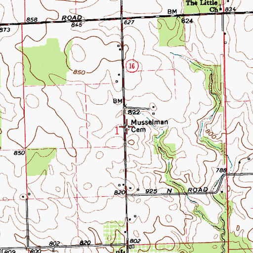 Topographic Map of Musselman Cemetery, IN