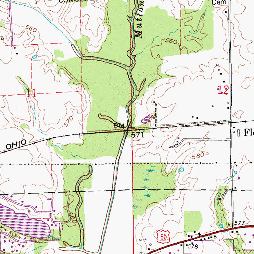 Topographic Map of Mutton Creek, IN