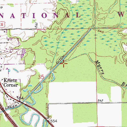 Topographic Map of Myers Branch, IN