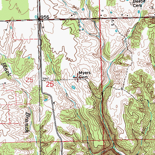 Topographic Map of Myers Cemetery, IN