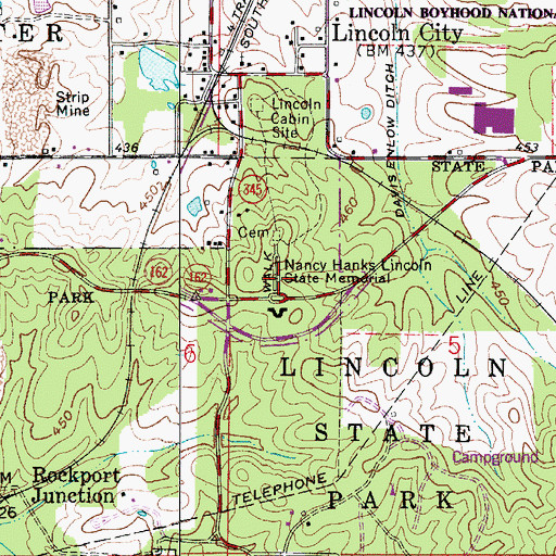 Topographic Map of Nancy Hanks Lincoln State Memorial, IN