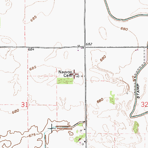 Topographic Map of Nauvoo Cemetery, IN