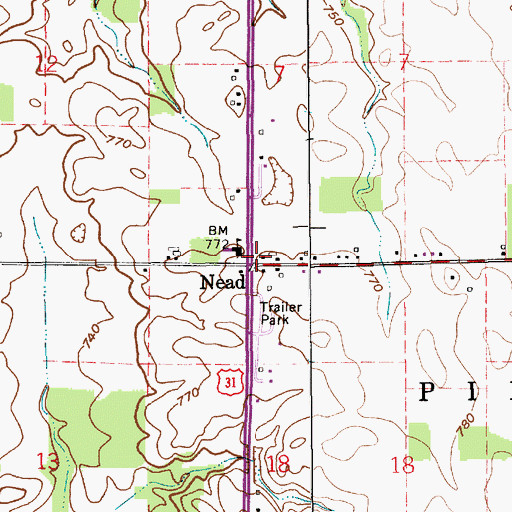Topographic Map of Nead, IN