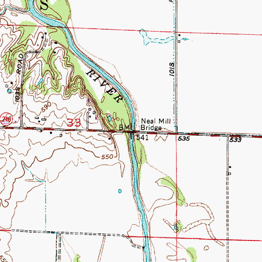 Topographic Map of Neal Mill Bridge, IN