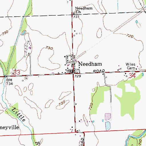 Topographic Map of Needham, IN