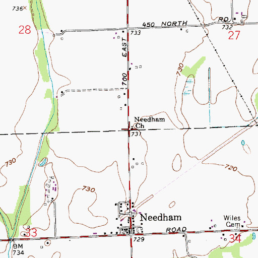 Topographic Map of Needham Church, IN