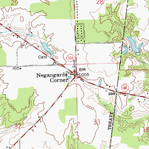 Topographic Map of Negangards Corner, IN