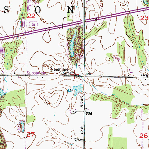 Topographic Map of Neidlinger Cemetery, IN