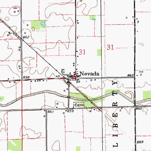 Topographic Map of Nevada, IN