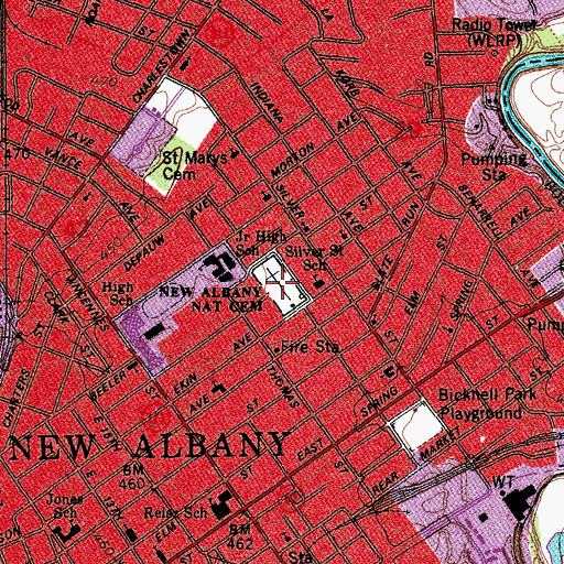 Topographic Map of New Albany National Cemetery, IN