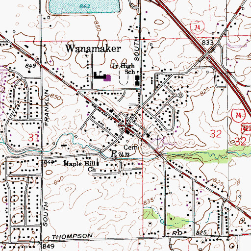 Topographic Map of Wanamaker, IN