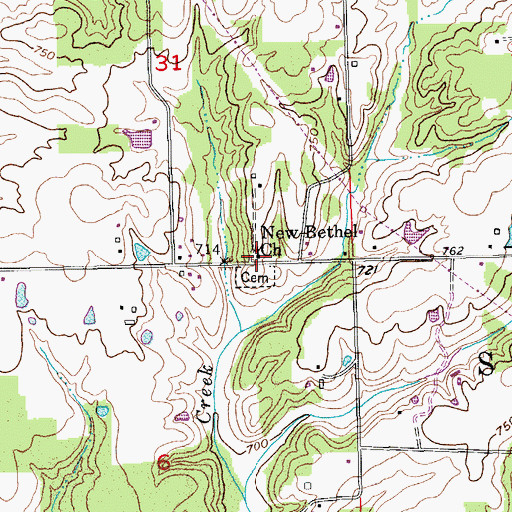 Topographic Map of New Bethel Church, IN