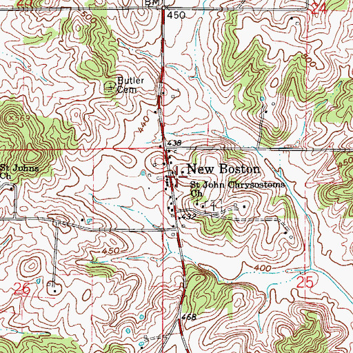 Topographic Map of New Boston, IN