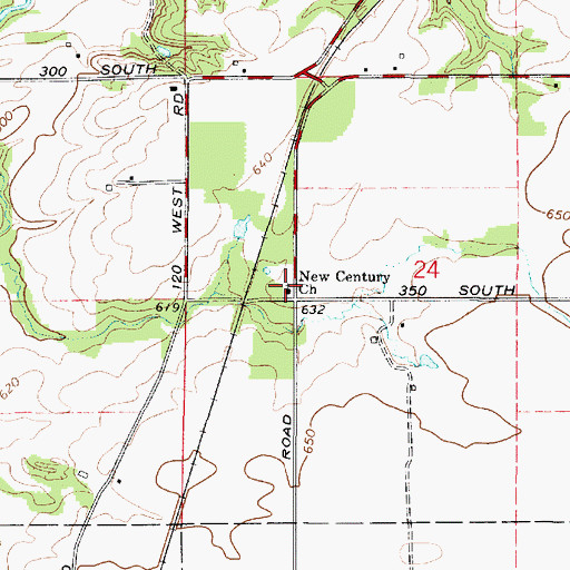 Topographic Map of New Century Church, IN