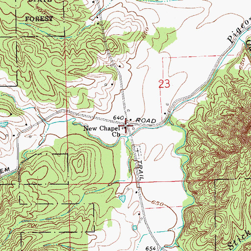 Topographic Map of New Chapel Church, IN